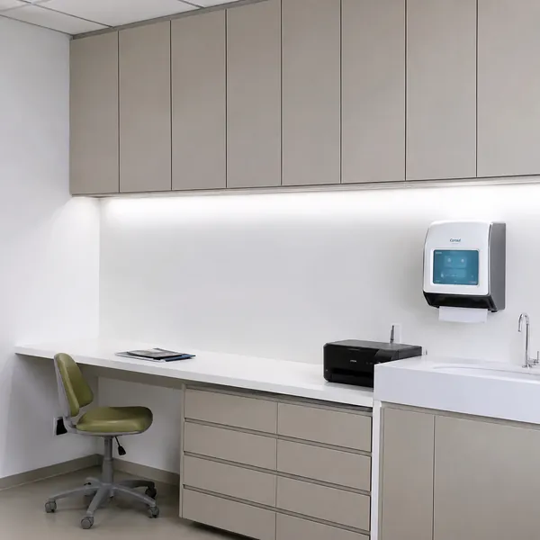 Consultório do Instituto Leven com mesa de atendimento e poltronas